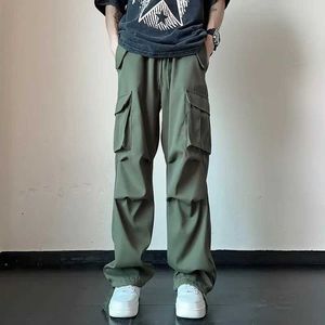Calça masculina calça de carga masculina calça de carga solta Strtwear masculino calça de carga elástica de cintura multi -bolsos do estilo Hip Hop