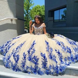 Arabic Style Blue Quinceanera Dresses Masquerade Puffy Ball Gown Prom Dress With Appliques Sweet 16 vestidos de 15 anos 278v