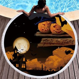 Towel CASEGRACE Happy Halloween Style Bath Microfiber Fabric Round Beach With Tassels Dobby Craft Yoga Blanket Picnic Mat