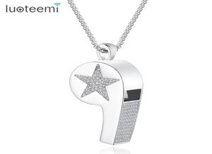 Pendant Necklaces LUOTEEMI Trendy White Gold Color Whistle Necklace For Women Top Quality CZ Crystal Stars Shaped Jewellery Gift3511042