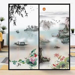 Naklejki na okno Dostosowane chińskie malowanie krajobrazu Malowanie matrycy szklanej łazienki antylśnieniowej naklejka szpiegosta i lekki film blokujący film