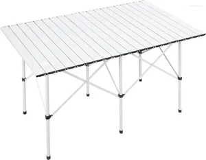 Camp Furniture OEING Camping Table Fold Up Lightweight 4-6 Person Portable Roll Aluminum With Carry Bag For Outdoor White