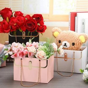 Przenośna pudełko na kwiaty Składane papierowe papierowe torba na prezent Kraft torebka Wedding Rose Party Prezenta