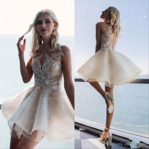 Short Homecoming Prom Dresses Jewel Neck Lace Appliqued Sleeveless Mini Cocktail Party Dress Cocktail Gowns Plus Size 299J