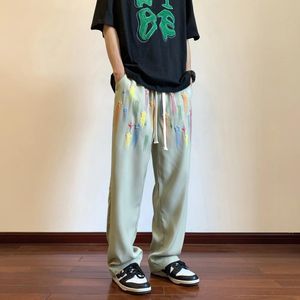 Herrenhose koreanischer Stil Star Graffiti Joggpants Harajuku Ice Seiden Weitbein Hosen Männer Frühling Sommermodische Straßenwäsche Frauen Frauen