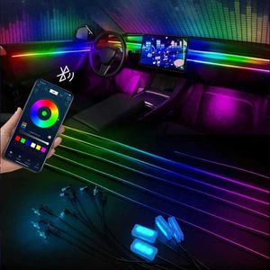 Dekorative Lichter Auto Buntes Ambient Lights App Steuerung Auto Acryl bunte LED -Neonlicht 64 RGB Strip Automotive Innenraum Universal 18 in 1 T240509