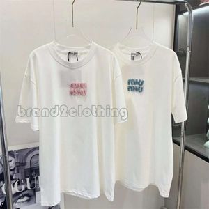 New Women's Designer Heavy Industry Nail Beads Water Diamond T-shirt Brushed T Versatile Pink Letter Short Sleeves High Quality