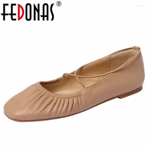 Casual Shoes FEDONAS Comfortable Working Women Flats Sweet Lovely Spring Summer Soft Genuine Leather Woman Concise Cross-Tied