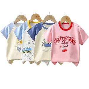 Детская футболка мультфильм медведь динозавр для мальчиков 100 Хлопковая футболка с коротким рукавом для девочек детской одежды 6m7t 240511