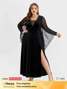 Abiti taglie forti di dimensioni plus size abbigliamento abbigliamento vintage in rete vintage mesh batwing slve velvet diviso maxi abito donna cosplay party outfits y240510