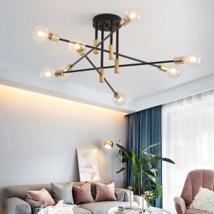Vintage Chandelier Creative LED Black Gold Hanging Lamps American Brushed Antique Loft Home Parlor Decoration Luster Lighting