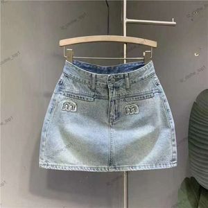 Mui mui denim kjol designer kvinnor kjolar denim med bälte hög midja delad mini demin kjol för sommaren koreanska jeans damer blå streetwear harajuku vintage 642