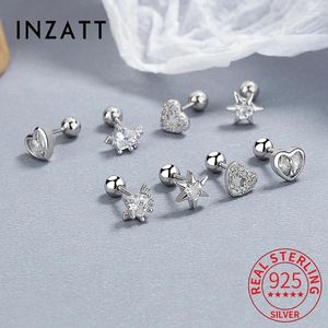 Bolzenohrringe Inzareal 925 Sterling Silber Zirkon CZ Sternhart Piercing Schraubgewinde Perle für Frauen Trendy feiner Schmuck