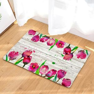 Badmatten Anti -Slip -Matte Badezimmer Teppichboden Teppich gedruckt Retro Blume Tulp Rose Lavendel Sonnenblumen Küchentoilette Eingangstür