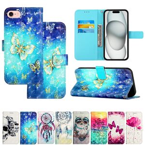 Portfel skórzany 3D dla Samsung M55 M62 M15 X Cover 7 6 5 M34 M54 M14 M52 M32 M53 M33 iPhone SE 4 SE4 SKULL FLUSE Dreamcatcher Flip Cover Uchwyt Karta Karta Torebka