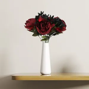 Dekorative Blumen künstliche Pfingstrosen Bouquet gefälschte Blume 32 cm schwarzes Seidentuch 12 Köpfe Hochzeitsdekoration Simulation