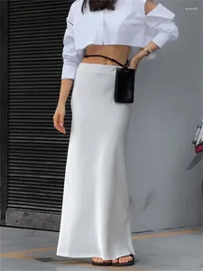 Signe Tossy White White Fashion High Waist Maxi Skirt for Women Casual Party Holiday Slim Outfits Elegant Summer 2024 Basic Solid Long