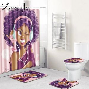 Bath Mats Zeegle Toilet Carpet Bathroom Microfiber Rug With Shower Curtain Non-Slip Mat Set 3D Printed For