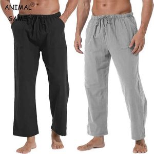 Men's Pants Sweatwear Mens Casual Cotton Pants Solid Color Breathable Linen Trousers Male Elastic Waist Drawstring Fitness Pants Y240513