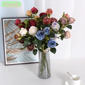 Decorative Flowers Artificial Red Rose Fake Flower Wedding Bridal Bouquet Pography Props Home Garden Decoration Imitation Silk