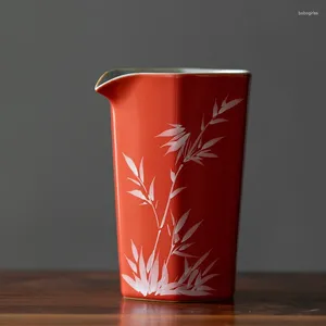 Filiżanki spodki Ręcznie malowane bambusowe kubek ceramiczny czerwony vintage herbata morze chińskie naczynia do ceremonii herbaciarni