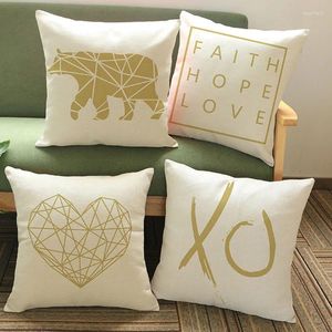 Pillow Yellow Geometry Line Arrow Letters Pattern Throw Case Bear Heart XO Faith Hope Love Home Sofa Decorative Cover