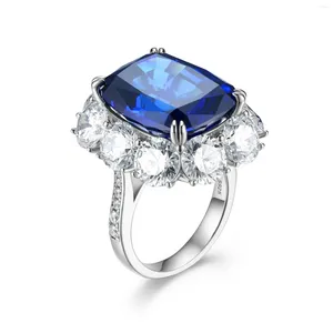 Clusterringe Zoca Trend Classic 925 Sterling Silber Sapphire Blue Ring Full Circle CZ Vintage Frauen Fashion Engagement Ehepaar Fein Schmuck