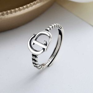 S925 Sterling Silver ins asymmetric English CD ring fashion versatile and niche design