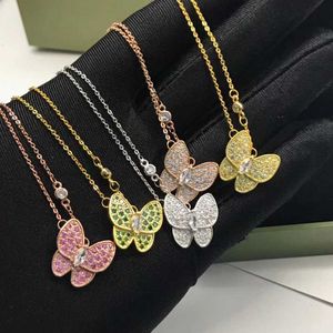 Jóias de designer Luxo Vanca Acessórios Butterfly Colar de diamante completo para mulheres 18k Rose Gold com pingente de corrente de colarinho de diamante LIVE