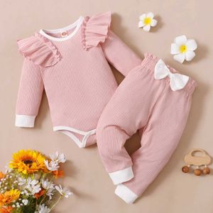 Kläder set nya baby flicka kläder set vårförskolan flicka kläder båge rosa långärmad jumpsuit baby flicka kläder setl2405