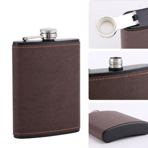 Höftkolvar Kolv för alkohol Whisky Man Gift 6/8oz Botte Portable Brown Leather Covered Rostfritt stål