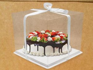Caixa de bolos Wedidng Clear Gift Wrap Pet Transparent 4 6810 polegadas Bakery Big Cake Mousse Birthday Boxes 50pcslot7636324