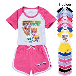 衣料品セットスーパーキャットコスチュームスーパーキッティスーパーキッティ服幼児の男の子夏服ベビーグリル半袖Tシャツ+ショートパンツ2ピースsetl240513