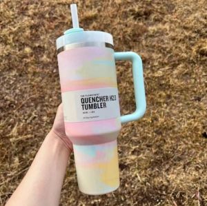 DHL 40 Unzen Quencher Tumblers H.0 sauberer Schiefer warm warm kühle ruhige Pinselstroke Tassen 40 Unzen Edelstahl -Stahlbecher mit Griffdeckel und Strohwagen Tumbler Wasserflaschen Neu