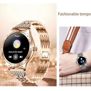 1,27 polegada IPS SLIEGE MANHA Damas Smart Watch Smart Watch Screen Round Screen Feminina Ak60 Bracelet com tiras duplas Bluetooth Chamada Conjunto com diamantes