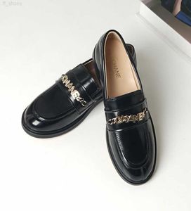 2023 Summer Metal Chain Letter Black Lefu Shoes Round Head Leisure Thick Sole Single Shoes8449305