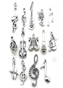 100pcs Mixed Charms Musical Gitar Note fortepian francuski róg saksofon zabytkowy srebrny wisiorek do robienia uroczych kolczyków Wisiorki