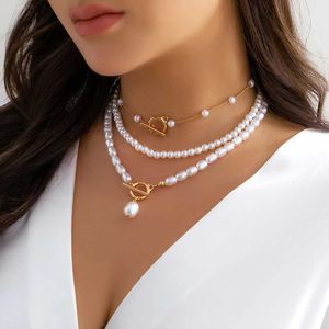 Pendant Necklaces Elegant Pearl Multi layered Necklace Minimalist Bead Gold Necklace Suitable for Girls Jewelry Trends Adjustable Wedding Gifts J240513