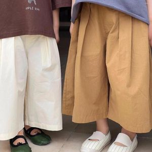 ズボンワイドレッグパンツ韓国の子供の服サマーボーイズガールズソリッドカラーコットンカジュアルエラスティックウエスト2024