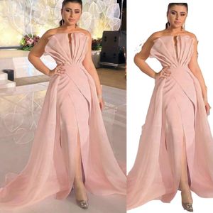 2022 Enkel vintage sjöjungfru aftonklänningar rosa mjuk fläck formell klänning elegant festklänning prom klänning avtagbar tåg vestidos de fie 310z