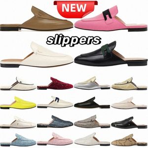 Designer Slifors Sandals Princetown Slipperio in pelle marrone nero Web cammello tela beige rosa chiaro donna in rilievo in rilievo sandalwvvp#