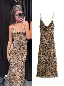 Leopard Print Sling Maxi Womens Dress 2024 Summer Elegant Backless Sleeveless Dress Sexy Party Vest 240426