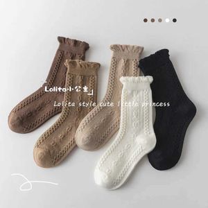 Çocuk SOCKS 1-12y Girls Socks Bahar ve Sonbahar Saf Pamuk Çorapları Çocuk Lolita Çiçek Çorap Bükümlü Desen D240513