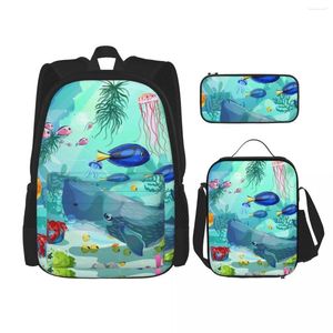 Backpack School Bags for Teenagers Cartoon Subaquático Conjunto de paisagem Rucksack Bagpack Kids Book Book