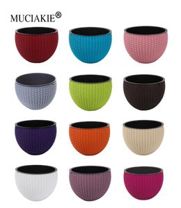 MUCIAKIE 1PC 25x16 cm Hangeskorb Rattan Plastikblumentopf rund Harzgarten Hänge Pflanzer für Innenpflanzen Outdoor -Pflanzen Y2007235252025