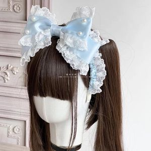 Party Supplies Original Handmade Cute Harajuku Pink Blue Mood Limited Lolita Lace Pearl Hair Band Headband Bow Kc