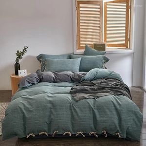 Sängkläder sätter bomullshemtextil Bindande matt 4-stycken Set Solid Color Rope Technology Style Japanese