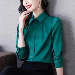 Polos femminile camicia di superficie in raso femmina grasso sorella grassa maniche lunghe 6xl da donna primaverile e camicie di seta di seta autunno di seta B9