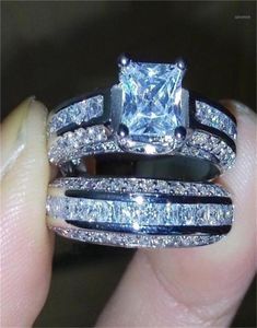 Fashion Blue White Zircon Wedding Ring Set For Women Jewlery Silver Color Engagement Rings124121619970248