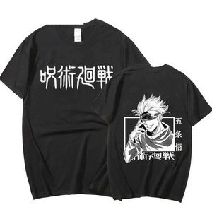 여자 티셔츠 일본 애니메이션 Jujutsu Kaisen 플러스 사이즈 크기 T 셔츠 Satoru Gojo 프린트 Tshirt Harajuku 남성 여성 편안한 트렌디 한 티셔츠 T240510
